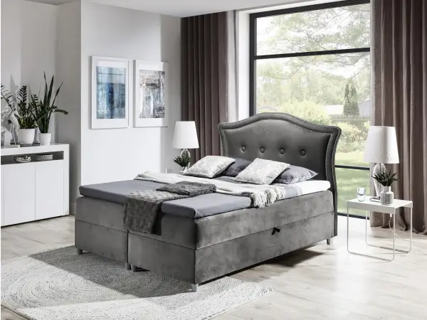 PRATO K21 łóżko kontynentalne 140x200  z pojemnikiem, srebrnymi pinezkami